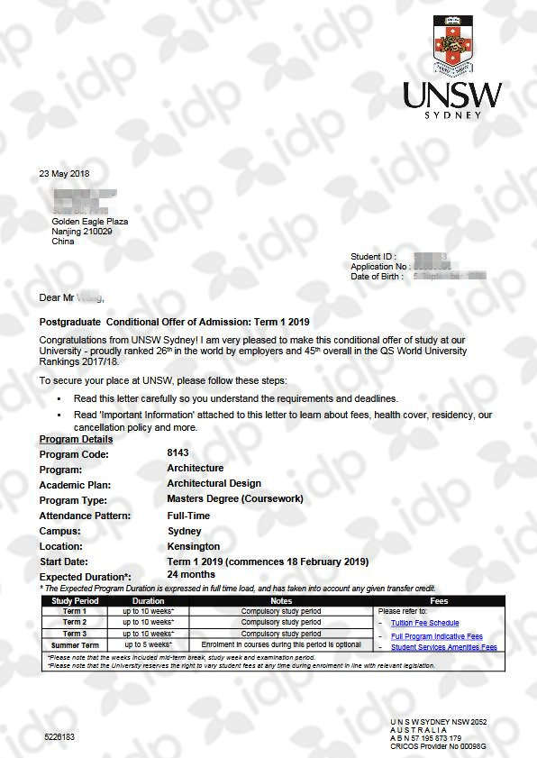 双非建筑生不忘初心 将新南威尔士大学offer收入囊中
