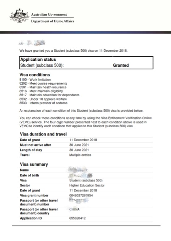 IDP留学成功案例-澳洲留学签证批准信